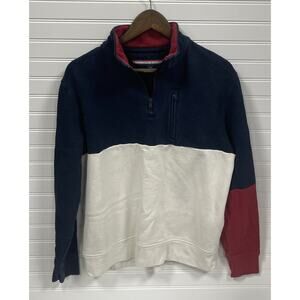 Vtg 90’s Tommy Hilfiger White/Navy Blue Pullover 1/4 Zip Jacket Sweater Sz L